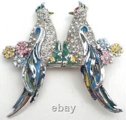 Vintage Coro Calopsitta Blue Bird Duette Brooch Pin Set Enamel & Rhinestones