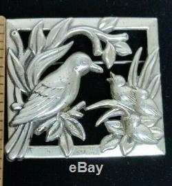 Vintage Coro Mama Bird and Baby Birds Sterling Silver Brooch Pin Large 2 inch