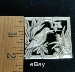 Vintage Coro Mama Bird and Baby Birds Sterling Silver Brooch Pin Large 2 inch