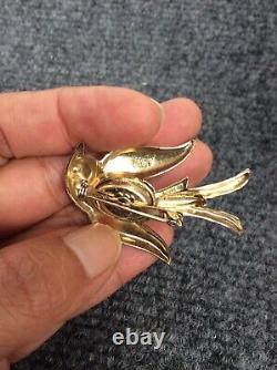 Vintage Coro Pink Gripoix Bird gold tone pin brooch