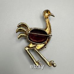 Vintage Coro Purple Crystal & Enamel Ostrich Brooch Bird Pin Jelly Belly