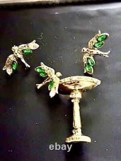 Vintage Corocraft Brooch Bird Bath -Earrings circa 1940s Collectible Figural Br