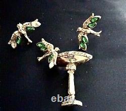 Vintage Corocraft Brooch Bird Bath -Earrings circa 1940s Collectible Figural Br