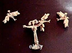 Vintage Corocraft Brooch Bird Bath -Earrings circa 1940s Collectible Figural Br