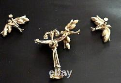 Vintage Corocraft Brooch Bird Bath -Earrings circa 1940s Collectible Figural Br