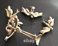 Vintage Corocraft Brooch Bird Bath -Earrings circa 1940s Collectible Figural Br