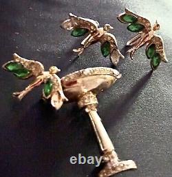 Vintage Corocraft Brooch Bird Bath -Earrings circa 1940s Collectible Figural Br