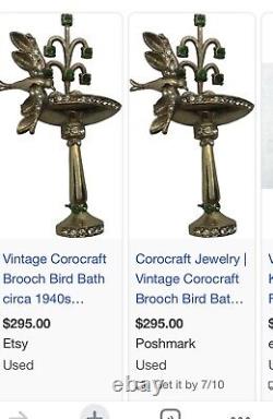 Vintage Corocraft Brooch Bird Bath -Earrings circa 1940s Collectible Figural Br