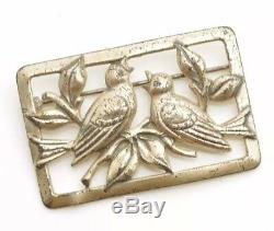 Vintage Craft By Coro Sterling Silver Figural Birds Nesting Brooch Pin