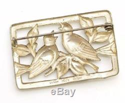 Vintage Craft By Coro Sterling Silver Figural Birds Nesting Brooch Pin