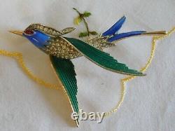 Vintage Crown Trifari Alfred Philippe Bird of Flight Brooch Enamel, Rhinestones