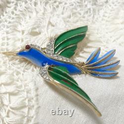 Vintage Crown Trifari Enamel & Clear RS Blue Bird Brooch