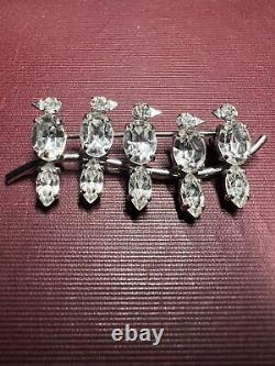 Vintage Crystal Brooch, 5 Birds On A Branch, Made In Germany