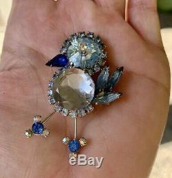 Vintage D&E Juliana Baby Bird Marquise Blue Sapphire AB Rhinestone Pin Brooch