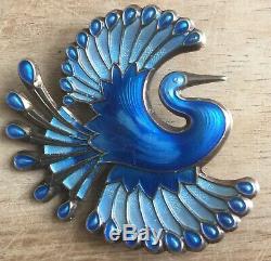 Vintage David-Andersen Norway 925 Sterling blue enamel bird of paradise brooch