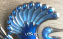 Vintage David-Andersen Norway 925 Sterling blue enamel bird of paradise brooch
