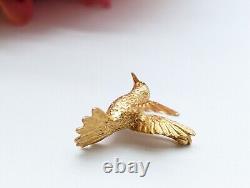 Vintage Detailed 14K Yellow Gold Hummingbird Bird wings flying brooch pin
