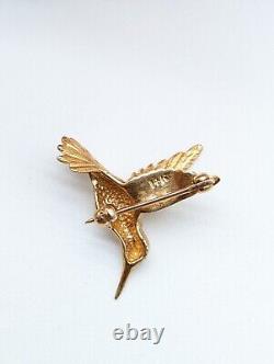 Vintage Detailed 14K Yellow Gold Hummingbird Bird wings flying brooch pin