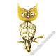 Vintage Detailed Textured 18k Gold Yellow Enamel Wise Owl On Branch Pin Brooch