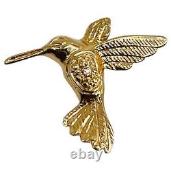 Vintage Diamond Humming Bird Solid 14k Yellow Gold Brooch PIN 1.84 Grams