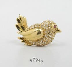 Vintage Dove Bird 18K Gold 1.3 Carat Diamond Brooch Pin