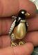 Vintage Dujay Penguin Enamel Fur Clip Figural Bird Pin Brooch Rhinestone Pearl