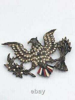 Vintage Eagle Bird Arrows & Olive Branch Rhinestone USA Enamel Brooch Pin