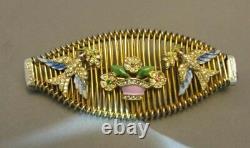 Vintage Early Coro Rhinestone & Enamel Bird Flowers Brooch Figural Pin