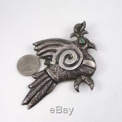 Vintage Early Taxco Mexico Sterling Silver Large Bird Turquoise Brooch Pin LFL3