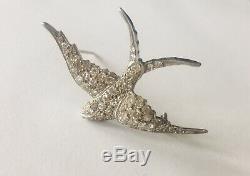 Vintage Edwardian. 925 Sterling 1.5ct. Rose Cut Diamond Bird Brooch Not Scrap Pin