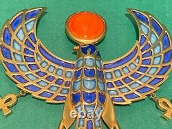 Vintage Egyptian Revival Phoenix Falcon Enamel 1970s Pin Brooch Bird