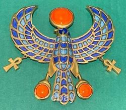 Vintage Egyptian Revival Phoenix Falcon Enamel 1970s Pin Brooch Bird