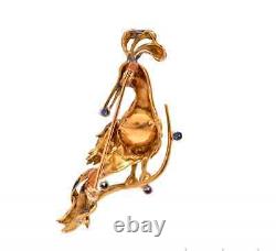 Vintage Enamel 18k Y Gold Sapphire Ruby Pearl Bird Motif Brooch