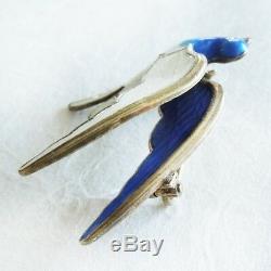 Vintage Enamel 2-TONED BLUE WHITE BIRD PIN Meldahl Norway Sterling Silver Brooch