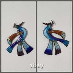 Vintage Enamel Bird Brooch Silver Bird with Mohawk Peacocks Pelican Colorful