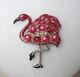 Vintage Enamel & Pink Rhinestone Flamingo Pin Brooch Bird Cabochon Pink Stones