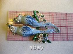 Vintage Enamel & Rhinestone Pin Brooch Blue Birds on Branch Unsigned Coro