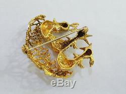 Vintage Enameled 22k Yellow Gold Baby Birds Nest Brooch Pin