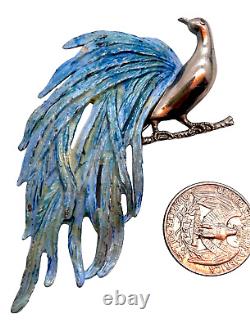 Vintage Enameled Bird of Paradise Fantasy Bird Figural Brooch