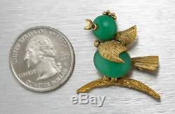 Vintage Estate 14K Yellow Gold Green Jade Jadeite Bird Chick Pin Brooch 9.0g