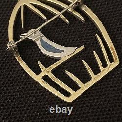 Vintage Estate Brass & Sterling Bird Cage Hand Made Brooch 1 3/4 X 1 1/4