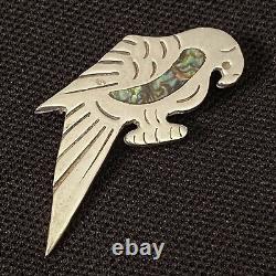 Vintage Estate Sterling Silver Abalone Inlay Parrot Bird Brooch 1 1/4 X 1 3/4