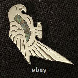 Vintage Estate Sterling Silver Abalone Inlay Parrot Bird Brooch 1 1/4 X 1 3/4
