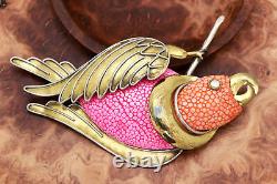 Vintage Fabrice Paris SIGNED Mixed Metal Statement Pink Parrot Bird Brooch Pin