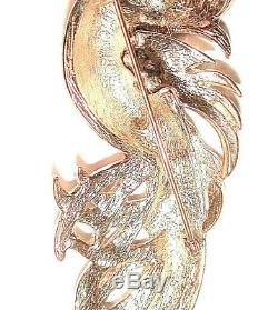 Vintage Fantasy Bird Brooch Red Enamel & Crystal Rhinestone Pin Sphinx Fabulous