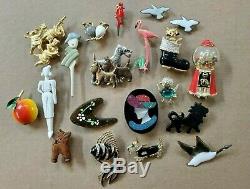 Vintage Figural brooch pin lot collection dogs birds women animals some signed