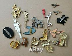 Vintage Figural brooch pin lot collection dogs birds women animals some signed