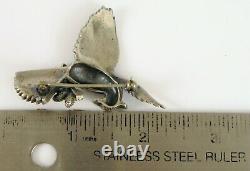 Vintage Fine Heavy Sterling Silver Bird Brooch Pin Cardinal / Blue Jay Pine Cone