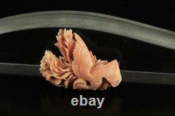 Vintage Finely Carved Pink Salmon Coral Ladies Brooch Pin Depicting Phoenix Bird