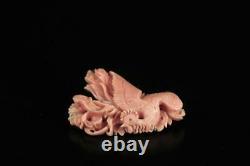 Vintage Finely Carved Pink Salmon Coral Ladies Brooch Pin Depicting Phoenix Bird